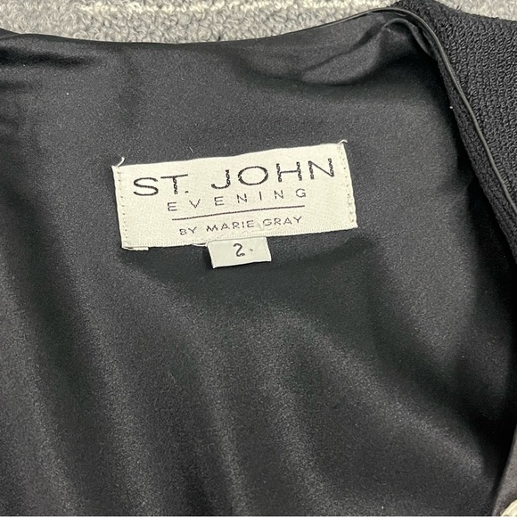 ST. JOHN Evening Santana Knit Blazer Jacket Black Wool Embroidered Beaded Size 2 - Picture 5 of 16